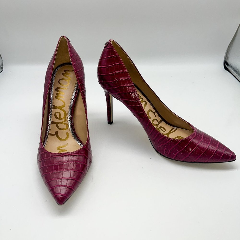 Sam Edelman Plum Snakeprint Pointed Toe Pumps Sz … - image 5